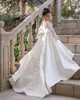 Girl Dresses Flower Kids Luxury Princess White Satin Gown Long Hallucinatory Sleeves Lace With Bow Wedding Evening Communion