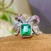 Cluster Rings Vintage Elegant Zircon Square Emerald Bow Crystals For Women 925 Silver Design Classic Wedding Bridal Party Jewelry Gifts