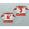 БЕЛАЯ ХОККЕЙНАЯ ТРИКОТАЖА JAMIE HUSCROFT 3 UTICA DEVILS, НОВАЯ, с прострочкой сверху, S-M-L-XL-XXL-3XL-4XL-5XL-6XL