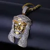 Hip Hop Iced Out All CZ Stein vergoldet Jesus Maske Anhänger Halskette mit Seilketten Bling Schmuck Geschenk für Mom277s