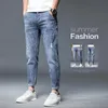 Erkekler Kot High Citity Marka Yaz Streç Pamuk Deliği Ayak Bileği Uzunluğu İnce Street Giysesi Tasarım Denim Pantolon Kore Günlük Pantolon 231214