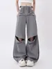 Women's Pants Deeptown Y2k Cargo Women Female Casual Design Zipper Oversized Drwastring Pockets Korean Punk Trousers 2024 Spring