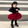 Set di abbigliamento Vestiti per ragazza Ragazze da 2 a 8 anni Set di moda Manica lunga Mantella Top Abito in tulle Vino rosso Tutu Pezzi 231215