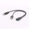 Nuovi adattatori per laptop Caricabatterie 1pc Nero USB 3.0 femmina a doppio USB maschio con cavo di prolunga dati a Y per alimentazione extra per disco rigido mobile da 2,5"
