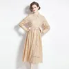 Kobiet butikowy sukienki z koronki z długim rękawem 2024 Spring Autumn Lace Sukienka Temperament Temperament sukienki na wybiegu sukienki