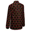 Damenblusen, glänzende Kirschen, lockere Bluse, roter Fruchtdruck, klassisch, übergroß, langärmlig, trendiges Damen-Shirt, Sommer-bedruckte Kleidung