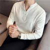 Herrpolos 2023 British Style Men's Summer Casual Long Sleeve V-ring-t-shirts/Man Slim Fit High Quality T-shirt Tees Plus Size S-4XL Q231215