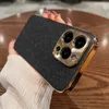 Роскошный чехол с кожаным покрытием и перекрестной текстурой, мягкий силиконовый чехол для телефона iPhone 15 14 13 12 Pro Max, металлический защитный чехол для камеры