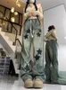 Pantalon femme coréen Vintage étoile à lacets bleu Denim Y2k e-girl taille haute pantalon droit 2023 automne ample jambe large