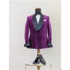 Men's Suits Blazers Purple Velvet Men' s Suits 2 Pieces Black Satin Shawl Lapel Blazer Tuxedo One Button Business Modern Wedding Groom Man Clothing 231215