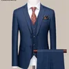 Abiti da uomo Blazer Blazer Gilet Pantaloni Luxury High end Brand Boutique Plaid Casual Business Suit 3 pezzi e 2 set Giacca da sposo per abiti da festa di nozze 231214