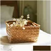 Storage Baskets Woven Seagrass Storage Baskets St Rattan Basket Desk Organizer Picnic Fruit Box Cosmetic Container Drop Delivery Home Dha1F