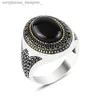 Anel solitário 30 estilos vintage feito à mão anel de sinete turco para homens mulheres cor prata antiga pedra ônix preta anéis punk joias religiosasL231215