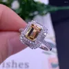 Cluster Rings Luxury Fashion Platinum Natural Citrine Big Yellow Gemstone Adjustable Ring For Bridal Engagement Wedding Silver Jewellery