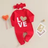 Zestawy odzieży Baby dziewczyna Walentynki stroje z długim rękawem litera litera drukująca romper z opaską na głowę ubrania niemowląt