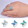 Anillos de racimo Linda mariposa animal diseño anillo imitación azul fuego ópalo para mujeres accesorios joyería bohemia declaración niña gif287v