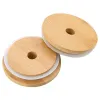 Bamboo Cap Lids 70mm 88mm Reusable Wooden Mason Jar Lid with Straw Hole and Silicone Seal DHL Free Delivery BJ