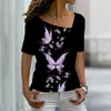 T-shirts pour femmes à la mode S motif papillon imprimé hauts filles surdimensionnés col en V t-shirts d'été à manches courtes Sexy T-Shirts2024