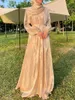 Etnische Kleding Vrouwen Eid Moslim Abaya Lantaarn Mouw Prachtige Feestjurk Effen Parels Lange Gewaad Dubai Kaftan Streamer Garen vestidos