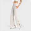 Yoga Outfit L-W030 Commuter Loungef Slight Flared Pant High-Rise Pants Skin-Friendly Wide Leg Sweatpants Sweat Wicking Breathable Wome Dh672