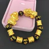 Braccialetti con ciondoli Bracciale in oro Imitazione Vietnam Shakin Mantra a sei caratteri con perline Sabbia Buona fortuna Cinese Doppio Pixiu Gioielli303K