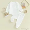 Clothing Sets 2023-09-05 0-24M Newborn Baby Fall Outfits Girl Boy Solid Color Crewneck Oversized Sweatshirt Romper Pant Clothes Set