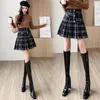 Rokken Hoge Taille Breien Plaid Mini Plooirok Vrouwen Herfst Winter Elegante Zoete Slim Fit Casual Koreaanse Stijl Korte 1155