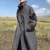 Herrjackor Mauroicardi Autumn Winter Long Overized HerringBone Woolen Trench Coat Men Single Breasted Loose European Fashion 231214