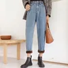 Jeans pour femmes Winter Velvet Femmes Polaire Lâche Mère Harlan Pantalon Doux Confortable Boyfriend Denim