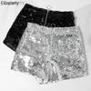 Kvinnors shorts sexiga kvinnor paljett shorts sommar hög midja o-ring zip bodycon shorts feminino mager party club festival raves pole dance shortsl231215