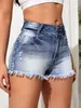 Kvinnors shorts slipsar färghög midja denim 2024 Ruffled hemjeans