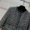 24SS Women Vintage Designer Tweed Blazer Płaszcz Kobieta Milan Runway Designerska sukienka przyczynowa długi rękaw