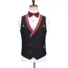 Suits Men Suits Cenne des Graoom 2023 Elegancki dla mężczyzn Czarne i czerwone smokingowe spodnie z kamizelką z Bowtie 4PCS Set Suknia ślubna Pogląd 231215