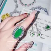 Anneaux de mariage LAILILI Vintage Bright Malachite Vert Zircon Fleur Anneau Ouvert Pour Les Femmes Cadeau De Mariage 231214