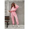 Frauen Zwei Stück Hosen 2023 Herbst Winter Set Sport Anzug Rosa Fleece Crop Top Hoodies Schweiß Frauen Sets Kleidung outfit Sportswear