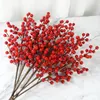 Fleurs décoratives 59cm branche de fleur de baies rouges de noël 1/2 pièces Simulation tige de baies de houx faux Bouquet fête de noël décoration de la maison bricolage