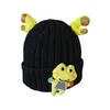 Berretti cartone animato per bambini casual per la rana Cappello a maglia corna di berretto berretto Cappello a maglia pieghevole inverno autunno