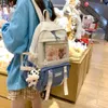 Plecaki Japonii plecak studentów kontrastowy kolor przygotowawczy plecak szkolny z wisiorkiem Harajuku na płótnie licealistki