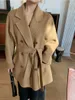 Winter double-sided cashmere coat for women with small stature, high-end waistband, woolen coat, short style