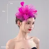 Headpieces Props Red Color Kvinnors utsökta modeblommor Dekorativa hattar Hårhoppar Bröllopsfest slöja