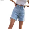 Shorts femininos novo verão feminino cintura alta preto denim shorts casual fe solto botão reto jeans berda shortsl231215