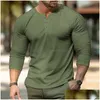 Homens camisetas Mens Primavera e Outono Temporada Cor Sólida Slim Fit Long Sle T-shirt Moda Henley Pescoço Respirável Esportes Casual Clot Dhsec