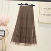 Skirts 2024 Women Fashion Autumn Winter Tutu Tulle Long Skirt Female High Waist Pleated Ladies Mesh Solid Color Loose O711