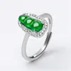 Cluster ringen 925 zilveren natuurlijke groene Jadeïet Bean kralen Lucky Finger Ring S925 verstelbaar certificaat bruids luxe Jade Vintage sieraden