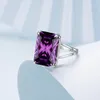Wedding Rings Real 925 Sterling Silve 13*18mm Gemstone Amethyst Ring For Women Sparkling Rectangle Punk Female Wedding Fine Jewely Wholesale 231214