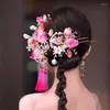 Hair Clips Chinese Bride Handmade Velvet Flower Ancient Costume Hairpins Bridal Accessories