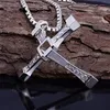 Nuevo collar con colgante de hip hop Fast furious, cruz de Dominic Toretto, oro blanco de 14 quilates con colgante de cristal para regalo de hombre