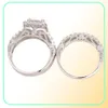She 2 PCS Zestaw obrączki Classic Jewelry 28 CT Princess Cut Aaaaa CZ 925 Srebrne pierścionki zaręczynowe dla kobiet JR4887 21104618757