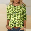 Women's T Shirts 3.17 Irland Carnival Festival Topps St. Patrick's Day Green Lucky Clover Print O-Neck Three Quarter Sleeve Shirt Summer