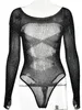 Kobiety shirt Fantoye seksowna siatka przezroczysta z długim rękawem chude wysokie stretch puste puste cienkie klub bodysuitów zużycie 231215